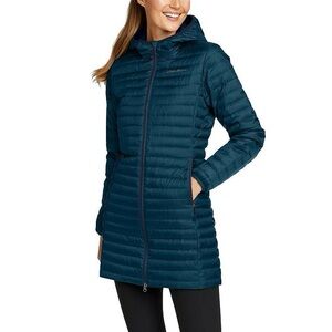 NWT $180 Eddie Bauer Microlight Traveler 650 Fill Down Parka Peacock Small